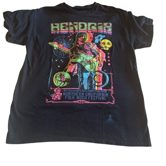 Liquid Blue Jimi Hendrix T-Shirt Mens M Short Sleeve Neon Glow In The Dark UV - Picture 1 of 7